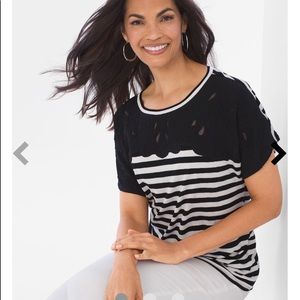 CHICO’ EPIC STRIPED LACE-YOKE TOP